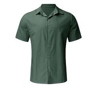 MEIbax Chemise Homme en Lin Manches Courtes Col Chemise Boutonnée Décontractée Été Plage Vacances Shirt Coupe Confortable Unicolore Classique pour Extérieur (Green, L)