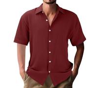 MEIbax Chemise Homme Manche Courte avec Poches Boutons Col à Revers Decontracte Chemise Décontractée Été Leger Plage Classique Traditionnelle Unicolore Shirt pour l'extérieur (Red, XXXXL)