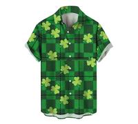 MEIbax Chemises Homme Saint Patrick Manches Courtes Imprimé Trèfle Irlandais Porte Bonheur Mode Coupe Régulière Boutonnée Respirante Légère Décontractée pour Courses du Week End (Hot Pink, XL)
