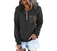 MEIbax Femmes Mama Life imprimé Chemise à Capuche Mode Sweat à Manches Longues décontracté Fermeture éclair Pull vêtements avec Poche Pull Fille Taille S (Black-B, M)