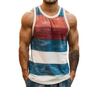 MEIbax Homme Débardeurs Été T-shirt sans Manches Souple Rayures Multicolores Tank Top Sport Fitness Bodybuilding Sorties Gym Décontracté Muscle Souple Shirt (Dark Blue, L)