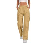 MEIbax Pantalon Cargo Femme Taille Haute Ample Pantalon Phantier Femme Pantalons Léger Taille Elastique Pants de Droit Longue Couleur Unie avec Poches pour Extérieur Travail (Yellow, M)