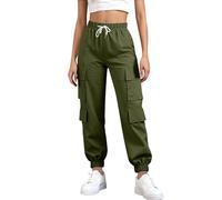 MEIbax Pantalon Cargo Femme Taille Haute Elastique Droit Longue Pants Couleur Unie Decontracte Pantalons avec Poches pour Les Loisirs et Extérieur Travail (Army Green, M)