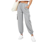 MEIbax Pantalon De Jogging Femme Cargo Léger Pantalon D'extérieur Été Jogging Multiples Poches Décontracté Et Chic Pants avec Cordon pour Outdoor Travail Et Loisirs Quotidiens (Light Ashy, XL)