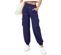 MEIbax Pantalon De Jogging Femme Cargo Léger Pantalon D'extérieur Été Jogging Multiples Poches Décontracté Et Chic Pants avec Cordon pour Outdoor Travail Et Loisirs Quotidiens (Dark Blue, L)