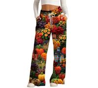 MEIbax Pantalon de Pyjama D'Halloween Pour Femme Pantalon Haut Taille avec Taille éLastique et Poches Motif Citrouille Chauve-Souris FantôMe Pants Pyjama DéContracté et Confort (G-Watermelon Red, XL)