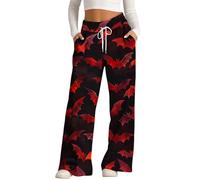 MEIbax Pantalon de Pyjama D'Halloween Pour Femme Pantalon Haut Taille avec Taille éLastique et Poches Motif Citrouille Chauve-Souris FantôMe Pants Pyjama DéContracté et Confort (F-Watermelon Red, M)