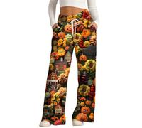 MEIbax Pantalon de Pyjama D'Halloween Pour Femme Pantalon Haut Taille avec Taille éLastique et Poches Motif Citrouille Chauve-Souris FantôMe Pants Pyjama DéContracté et Confort (G-Orange, XXL)