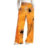 MEIbax Pantalon de Pyjama D'Halloween Pour Femme Pantalon Haut Taille avec Taille éLastique et Poches Motif Citrouille Chauve-Souris FantôMe Pants Pyjama DéContracté et Confort (E-Watermelon Red, XL)