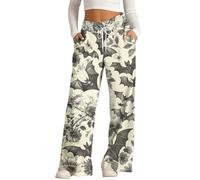 MEIbax Pantalon de Pyjama D'Halloween Pour Femme Pantalon Haut Taille avec Taille éLastique et Poches Motif Citrouille Chauve-Souris FantôMe Pants Pyjama DéContracté et Confort (D-Khaki, M)