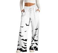 MEIbax Pantalon de Pyjama D'Halloween Pour Femme Pantalon Haut Taille avec Taille éLastique et Poches Motif Citrouille Chauve-Souris FantôMe Pants Pyjama DéContracté et Confort (D-Black, M)