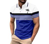 MEIbax Polo Homme Manches Courtes à Rayures Poloshirt Été Casual Couleur Contrastée Un Imprimé Hawaii T Shirt avec Rayures Contrastées pour Travail Tennis Golf Casual Cadeau (e-Blue, L)