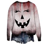 MEIbax Problème Résolu Sweatshirts Halloween pour Femmes Pull avec Blood Sweatshirt De Eclaboussures Col Rond Pull avec Lettre Impression VêTements Festival Halloween (Watermelon Red #2, L)