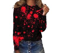 MEIbax Problème Résolu Sweatshirts Halloween pour Femmes Pull avec Blood Sweatshirt De Eclaboussures Col Rond Pull avec Lettre Impression VêTements Festival Halloween (Wine #8, XL)