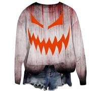MEIbax Problème Résolu Sweatshirts Halloween pour Femmes Pull avec Blood Sweatshirt De Eclaboussures Col Rond Pull avec Lettre Impression VêTements Festival Halloween (Brick Red #2, XXL)