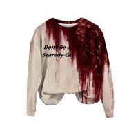 MEIbax Problème Résolu Sweatshirts Halloween pour Femmes Pull avec Blood Sweatshirt De Eclaboussures Col Rond Pull avec Lettre Impression VêTements Festival Halloween (Grey #4, L)
