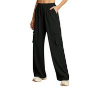 MEIbax Randonnée Femme Pantalon Cargo Pants Cargo avec Taille Elastique Trousers Amples à Jambe Large Pants avec Poches Chic VêTements Couleur Unie Sportif pour ActivitéS De Loisirs (Black, XXL)