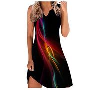 MEIbax Robe Courte D'été Femme Chic Élégant Robe Plage à Manches Courtes Col Rond à Découpes Casual Robe Soiree Imprimé Floral Bohème Mini Robe Débardeur Décontractée Grande Taille Vintage