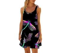 MEIbax Robe Été Femme sans Manches Sexy Col Rond Robe de Plage Décontractée Respirant Courte Robes Chic et Elegant Bretelles Spaghetti Débardeur Robe Bohème Imprimé Confortable Mini Tunique Robe