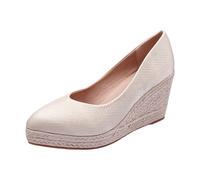 MEIbax Sandales Compensées Femme Escarpins Talon Haut Large Semelle Tressées Naturelles Chaussures Plateforme Grandes Tailles Chaussons pour Vente Internationale (Beige, 35)