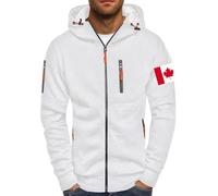 MEIbax Sweat à Capuche Homme Travail Pull avec Fermeture Éclair Colour Uni Gym Cardigan À Capuche Manches Longues Casual Durable Sweat pour EntraîNements Décontracté (White, L)