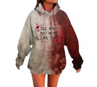 MEIbax Sweat à Capuche pour Femme ProblèMe RéSolu Sweatshirt Horreur Halloween Longues Veste avec Blood Hoodies Lettre ImpriméS Grande Taille Sweatshirt Festivals (c-Red, XXXXL)