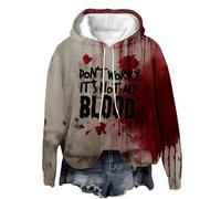 MEIbax Sweat à Capuche pour Femme ProblèMe RéSolu Sweatshirt Horreur Halloween Longues Veste avec Blood Hoodies Lettre ImpriméS Grande Taille Sweatshirt Festivals (f-Red, XXL)