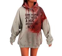 MEIbax Sweat à Capuche pour Femme ProblèMe RéSolu Sweatshirt Horreur Halloween Longues Veste avec Blood Hoodies Lettre ImpriméS Grande Taille Sweatshirt Festivals (b-Brick Red, XXXL)