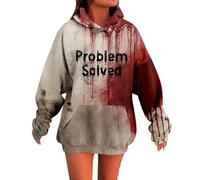 MEIbax Sweat à Capuche pour Femme ProblèMe RéSolu Sweatshirt Horreur Halloween Longues Veste avec Blood Hoodies Lettre ImpriméS Grande Taille Sweatshirt Festivals (d-Black, L)