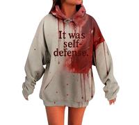 MEIbax Sweat à Capuche pour Femme ProblèMe RéSolu Sweatshirt Horreur Halloween Longues Veste avec Blood Hoodies Lettre ImpriméS Grande Taille Sweatshirt Festivals (b-Wine, L)