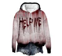 MEIbax Sweat à Capuche pour Femme ProblèMe RéSolu Sweatshirt Horreur Halloween Longues Veste avec Blood Hoodies Lettre ImpriméS Grande Taille Sweatshirt Festivals (a-Watermelon Red, XXL)