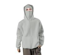 MEIbax Sweat à Capuche Zippé pour Homme Plain Veste Chaude Balaclava Hoodie Cagoule Moto Masque Anti-Vent Veste Style Fonctionnel Veste Idéal pour Outdoor et Sécurité (Light Ashy, XL)