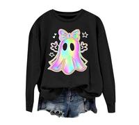 MEIbax Sweat Femme Halloween Pull avec Motif De FantôMe Manches Longues Effrayantes Chemisette Effrayante Et DéContractéE Tenue Grande Taille Festif VêTements d'halloween à La Maison (Black, M)