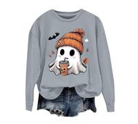 MEIbax Sweat Femme sans Capuche Chemises avec ThèMe De Citrouille Trendy Haunted Long Sleeve Sweat De Cadeau DéContractéE Tenue De CéLéBration Col Rond VêTements d'halloween Automne (Grey, S)