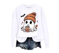 MEIbax Sweat Femme sans Capuche Chemises avec ThèMe De Citrouille Trendy Haunted Long Sleeve Sweat De Cadeau DéContractéE Tenue De CéLéBration Col Rond VêTements d'halloween Automne (White, M)