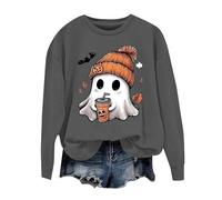 MEIbax Sweat Femme sans Capuche Chemises avec ThèMe De Citrouille Trendy Haunted Long Sleeve Sweat De Cadeau DéContractéE Tenue De CéLéBration Col Rond VêTements d'halloween Automne (Dark Gray, M)