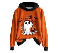 MEIbax Sweat Halloween Homme à Capuche Veste Mignon avec Motif De FantôMe Citrouille Pull De Cadeau Manches Longues Hoodie avec Poches Festival VêTements De Loisir d'halloween (Black, XXL)