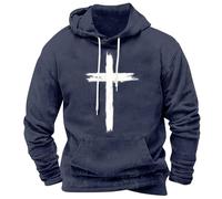 MEIbax Sweat Homme Capuche Style Vintege Lavé Pull avec Poche Kangourou Imprimé Religion Tissu Doux Confortable Funky Streetwear Sweatshirt pour Loisirs Quotidien (Navy, XL)