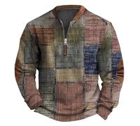 MEIbax Sweat Homme sans Capuche Demi-Fermeture Éclair Sweat-Shirt Vintage Imprimé Graphique Pull Automne et Hiver Manches Longues Sweatshirt Décontracté Confortable Pullover (1-2-Wine, L)