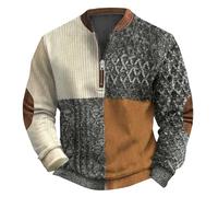 MEIbax Sweat Homme sans Capuche Demi-Fermeture Éclair Sweat-Shirt Vintage Imprimé Graphique Pull Automne et Hiver Manches Longues Sweatshirt Décontracté Confortable Pullover (1-2-Grey, XL)