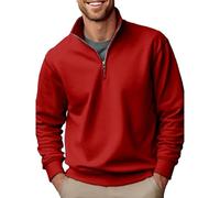 MEIbax Sweat Homme Zippé sans Capuche Col Montant Couleur Uni Pull Coupe Classique Tissu Doux Et Chaud Pull pour Loisirs Quotidien Bureau Et Sorties Automne Hiver (Red, XL)