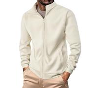 MEIbax Sweat sans Capuche Homme Velours côtelé à Col Montant Zippé Manche Longue Sweat-Shirt Doux et Confort Style Élégance Pull pour Loisirs Trendy Automne Hiver (Beige, XL)
