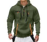 MEIbax Sweatshirt Homme à Capuche Demi-Zip Décontracté Confortable Sweatshirt avec Multi-Poches et Contraste Couleur Cordons Tenue pour Outdoor Quotidienne (Green, XL)