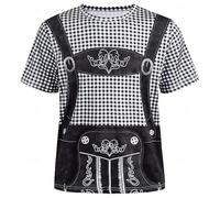 MEIbax T-shirt Bavarois Homme à Imprimé 3D Effet Salopette Bretelles Carreaux Manches Courtes Top Parfait pour Oktoberfest Soirées Thématiques Loisirs Confort (Black, XXXXXL)