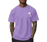 MEIbax T-Shirt en Cotton Surdimensionné pour Homme Imprimé de Hawaii Mode Tendance T-Shirt D'été À Manches Courtes Col Rond Confortable Coton Manches Courtes (Purple-1, XXXXXL)