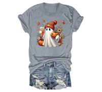 MEIbax VêTement Horreur pour Femme Shirt avec ThèMe De FantôMe Mignonne VêTements De Cadeau Manches Courtes Effrayantes Top CéLéBration du Festival VêTements Halloween (Light Ashy, S)