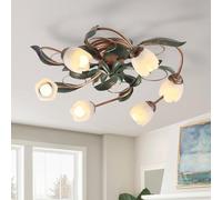 meibeileil Fleur Luminaire Plafonnier,Laiton Base Plafonnier Chambre,Lustre Luminaires Abat-Jour Verre Vintage,Suspension Fleurs pour Salon,Cuisine,Ilot,Lustre Plafond Led Salle à Manger 6TêTes.