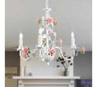 meibeileil Lustre Blanc Vintage,Lustre Salon En MéTal Avec Rose En CéRamique Fleurs,Suspension Luminaire à Bougies E14 FrançAise Pour Chambre Salon Salle à Manger Cuisine,3 LumièRes