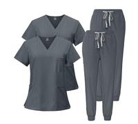 Meichoon Blouses Médicales Chirurgicales Ensemble 2PCS Séchage Rapide À Manches Courtes Haut Doux Pantalon Fuselé Résistant aux plis Absorbant la transpiration DK05Grey XL