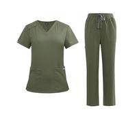 Meichoon Ensemble d'uniforme de Travail Hospitalier Durable à Manches Courtes avec Top Médical à Poches Fonctionnelles et Pantalon Droit de Blouse à Ceinture Élastique